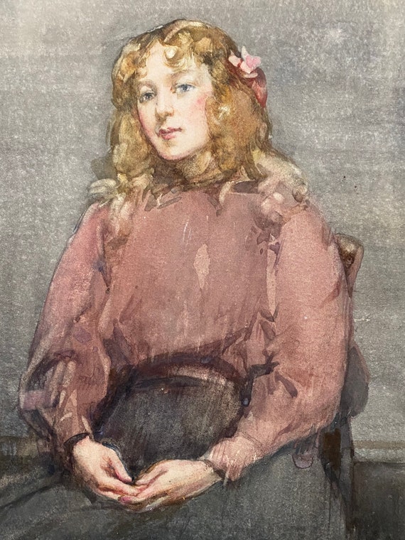 Robert Hope [1869-1936] Scottish artist RSA, watercolour on card of young girl.