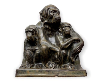 Carter Stabler and Adams Poole pottery monkey group by Hugh Llewelyn circa 1930