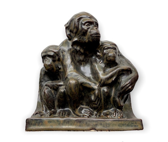 Carter Stabler and Adams Poole pottery monkey group by Hugh Llewelyn circa 1930