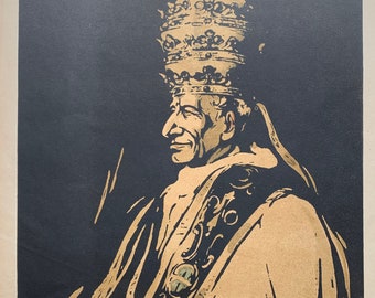 Pope Leo XIII, Sir William Nicholson woodcut print circa 1902