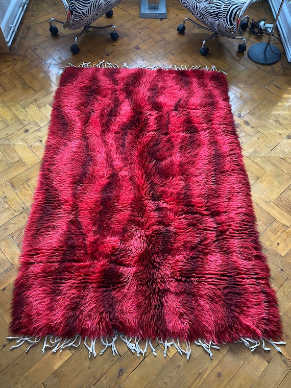Vintage Swedish ryamatta rug shagpile mid century wool rug