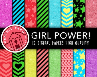 Girl Power Digital Paper: Glitter & Blossom Scrapbook Papers (PG001)