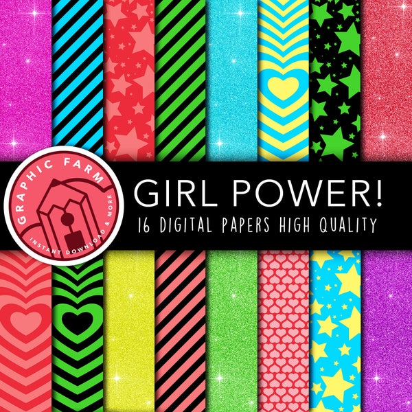 Girl Power digital paper, Blossom paper, Bubbles papers, scrapbooking papers, scrapbook, glitter papers, printable party PG001