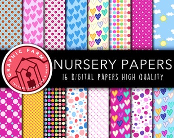 Nursery Digital Paper: Scrapbooking & Party Backgrounds (Digital Download)