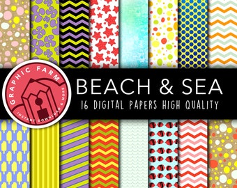 Beach Digital Paper: Summer Scrapbooking Backgrounds (Digital Download)