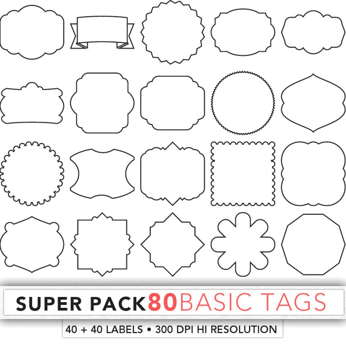 Super Pack 80 Basic Tags, Digital Labels,printable Labels,digital ...