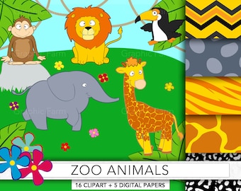 Jungle animals clipart,safari clipart,jungle animals,monkey clipart,zoo clipart,lion clipart,elephant clipart,giraffe clipart ZOO1