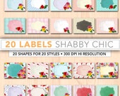 Digital labels,20 x digital Shabby Chic tags,printable labels,digital frames,digital tags,frames clipart, instant download CCL01