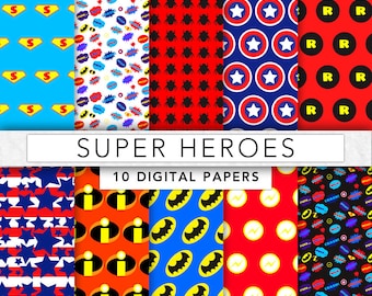 Papier numérique super héros, papier super héros, papier de scrapbooking, arrière-plan super héros, téléchargement immédiat - SHP001
