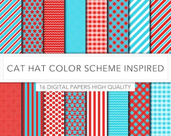 Cat Hat digital paper, scrapbook,scrapbooking, background, texture, printable party, the cat DS001