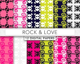 Skull Digital Paper,pink digital paper,halloween paper,skulls,instant download - RK01