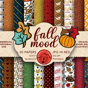 A bundle of Autums Fall Mood seamless digital papers ready to print
