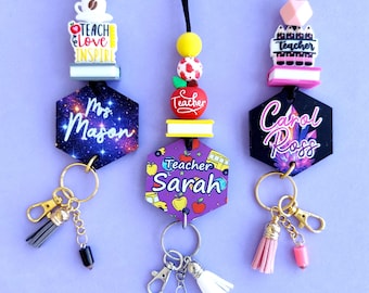 Custom Teacher Lanyard with Name • Personalized Silicone Bead Lanyard for Keys \& ID • Back to School Gift • Teacher Appreciation Idea