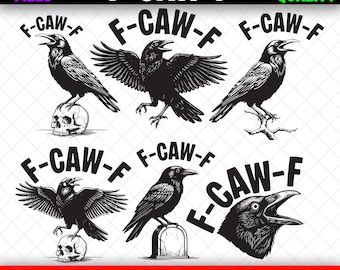F-Caw-F SVG / PNG / DTF Print • Gothic Raven & Skull Digital Art • Dark Bird Humor Clip Art • Spooky Halloween Cut File • Digital Download
