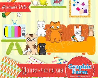 Domestic animal Clipart,animal digital paper,pet clip art,dogs,cats,birds,rabbit,fish,baby clipart,commercial use- PE001