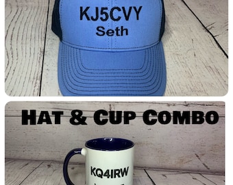 Cup and Ham Radio Callsign Hat Combo      Ham Radio Hats      Fathers Day   Amateur Radio. Ham Radio callsign