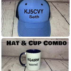 Cup and Ham Radio Callsign Hat Combo      Ham Radio Hats      Fathers Day   Amateur Radio. Ham Radio callsign