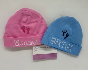 Baby Beanie personalized newborn baby cap    Hospital Hat Cap   Keepsake Gift  Embroidered Baby Beanies  newborn cap