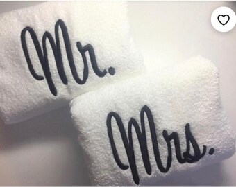 Mr Mrs embroidered bath Towels  His Hers  Mine and Yours  wedding towel gift set