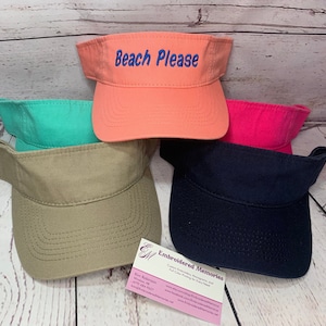 Beach Please Visor cotton twill or Distressed visor embroidered Custom Visor   Mens Visor / Womens Visor