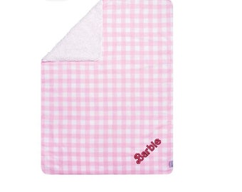 Pink check Flannel Baby Blanket personalized