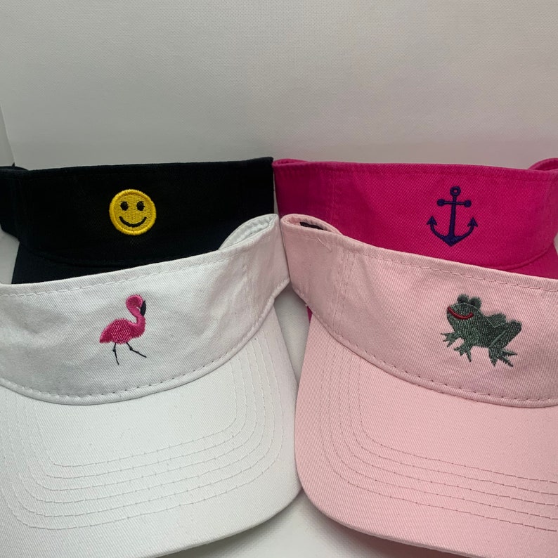 Youth VISOR with Embroidered Mini Design   custom youth visor      embroidery   personalized  gift idea   anchors turtle peace flip flops