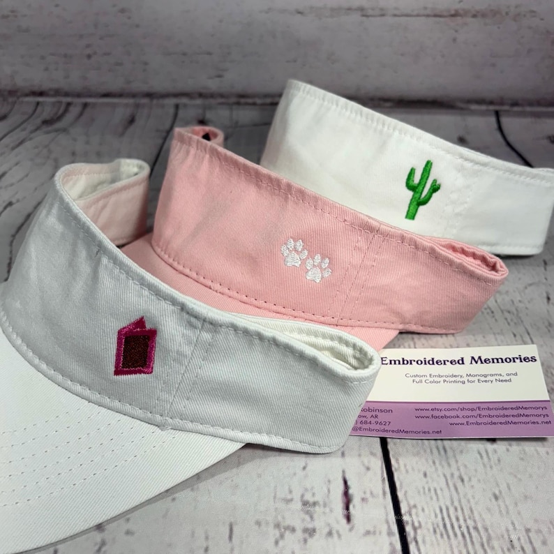 VISERA con diseño bordado de dragón, ancla, melocotón, cereza, mariposa, libélula, palmera, huellas de patas, cactus, raqueta de tenis, velero imagen 13