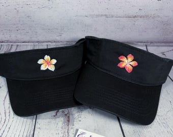 Plumeria Flower Visor cotton twill or Distressed visor embroidered Custom Visor   Men Visor / Women Visor