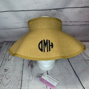 Sun Visor Monogrammed visor  straw roll up visor