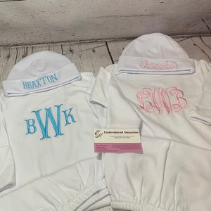 Personalized Baby Gown and Cap set   Newborn baby gift   baby coming home outfit   monogrammed newborn infant Gown and hat set