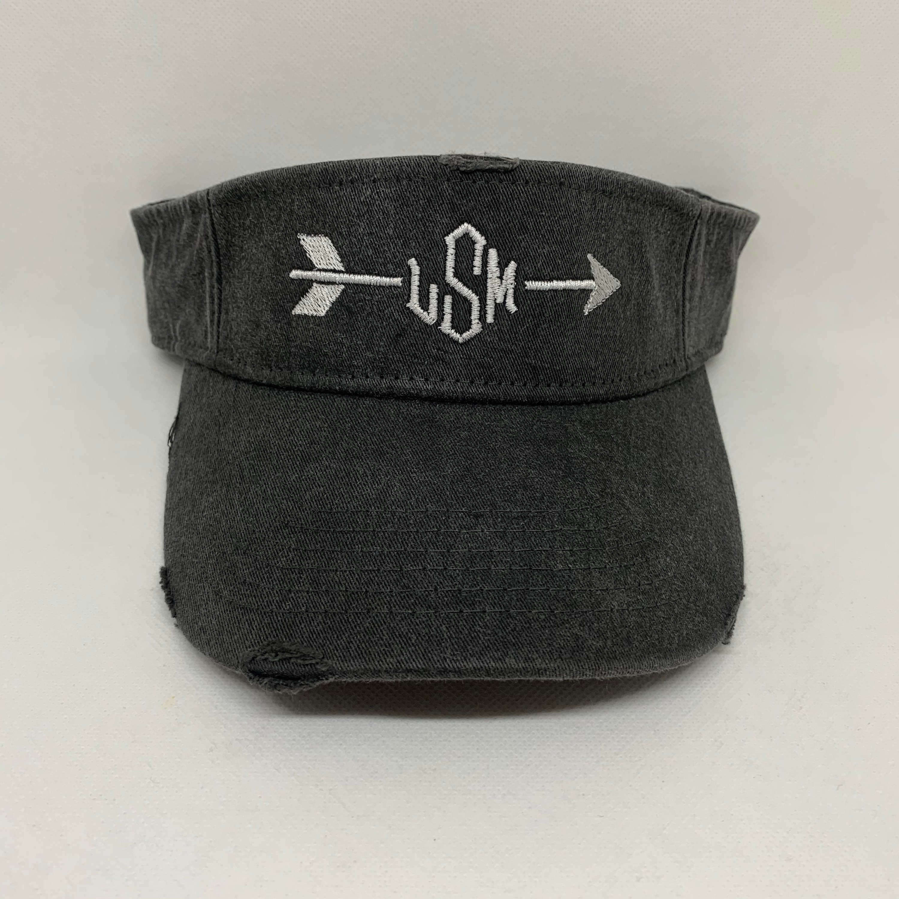 VISORS Embroidered Visor with Monogram and Arrow distressed Etsy