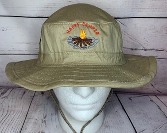 Boonie hat with embroidered Happy Camper Aussie hat  Personalized Hat / Custom Text / Custom Embroidery