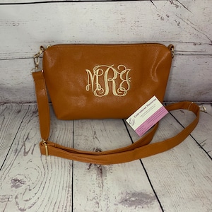 Monogrammed crossbody bag    Brown Cognac Shoulder Bag    monogrammed bag purse
