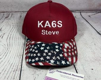 Ham Radio Callsign Hat Patriotic Hats   Amateur Radio   Custom Hats    Custom Embroidery
