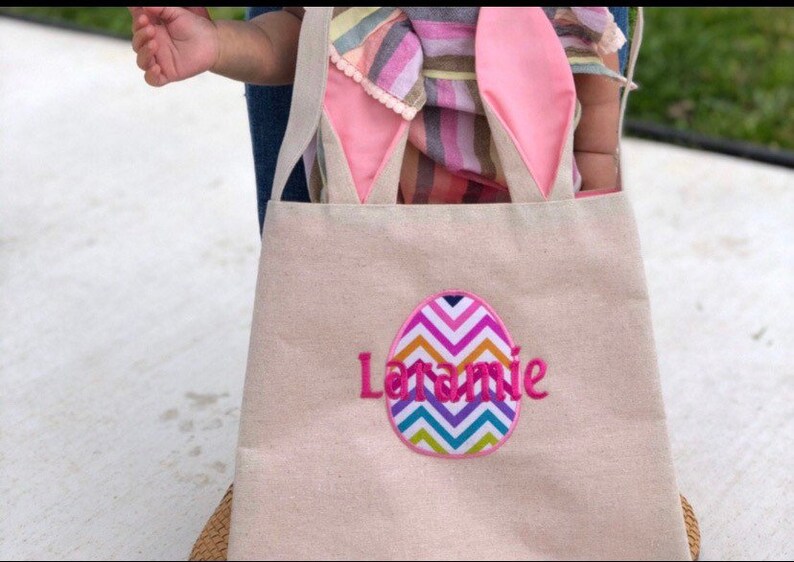 Personalized Canvas Easter Basket Bunny Easter Bucket Etsy