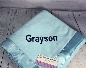 baby blanket satin trim   personalized  embroidered name