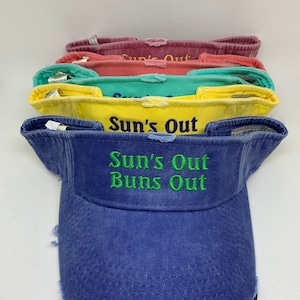 Suns Out Buns Out Distressed Visor Embroidered Distressed Visors    Custom embroidered visor    Vintage hat   caps