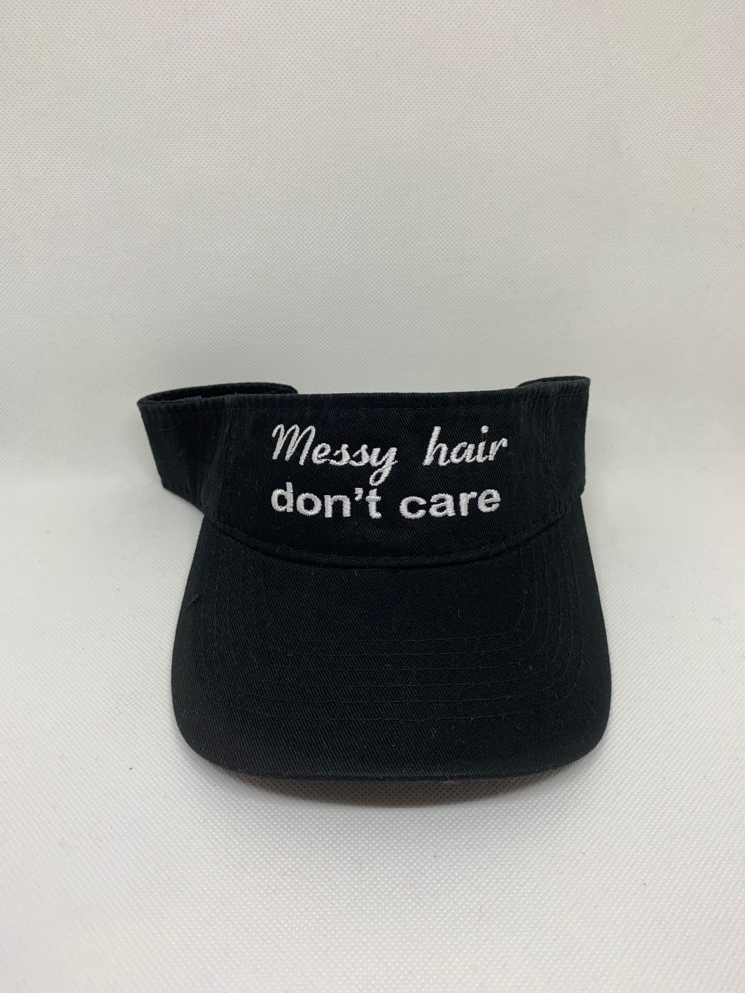 Messy Hair Dont Care Distressed Visor. Cotton Twill Custom Visor