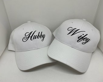 Hubby  Wifey Hats Embroidered structured Hats   wedding hats   Bachelorette party hat.      Bachelor party hat.  Honeymoon hats