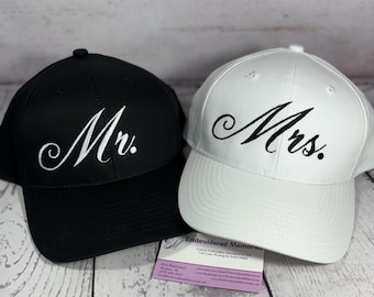 Mr & Mrs  wedding hat  Embroidered structured honeymoon Hats   wedding gift, bridal shower gift