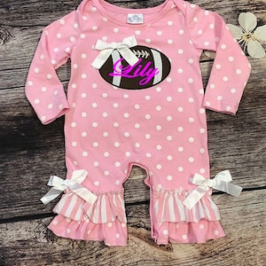 Football Romper   Little girls football outfit   Football game day outfit    personalized football