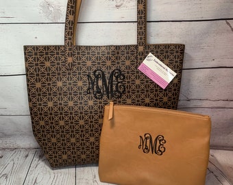 personalized monogrammed brown tote bag   Mother’s Day Custom Bag, Monogrammed Purse