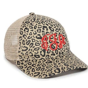 leopard print monogrammed hat    Ladies fit animal print embroidered hat  Custom Embroidery