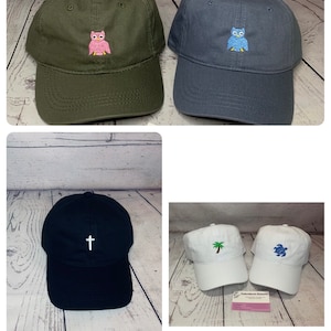 Hat with Embroidered Mini Design.  Cross hat, Mountains hat, Flamingo hat, Mushroom hat,  beach hat,
