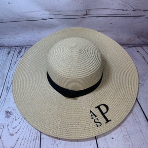 monogrammed straw Floppy sun Hat      Embroidered Hats   beach hats    Vacation Hats   Custom Embroidery