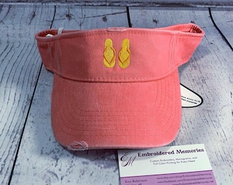 Flip flops embroidered distressed visor Ready to ship PRE Embroidered   mens womens visor