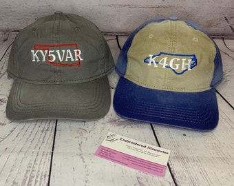 Ham Radio Embroidered Callsign Hat    Amateur Radio Hats   Custom Embroidery text Caps    Dad Hats