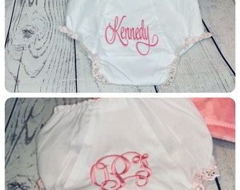 Baby bottoms Bloomers  Embroidered Monogrammed Bloomers   Diaper Cover   Personalized baby bottoms   Baptism Diaper Cover  baby shower gift