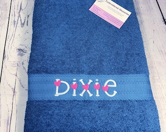 Embroidered heart name Monogram Bath Towel, Personalized Cotton Towel