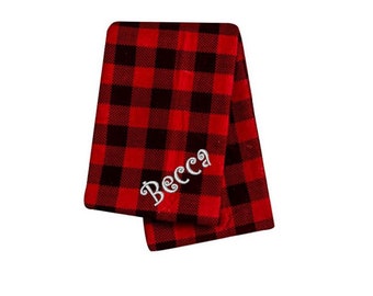 Red check Flannel sherpa Baby Blanket personalized  red and brown buffalo plaid receiving blanket
